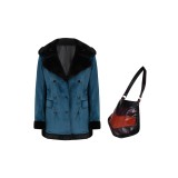 Joker: Folie à Deux (2024) Harley Quinn Women Blue Velvet Coat Suit Cosplay Costume Halloween Carnival Outfit