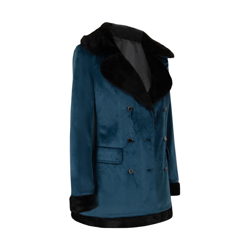 Joker: Folie à Deux (2024) Harley Quinn Women Blue Velvet Coat Suit Cosplay Costume Halloween Carnival Outfit