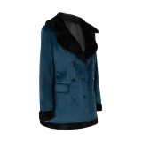 Joker: Folie à Deux (2024) Harley Quinn Women Blue Velvet Coat Suit Cosplay Costume Halloween Carnival Outfit