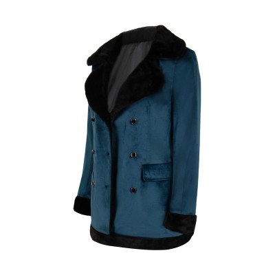 Joker: Folie à Deux (2024) Harley Quinn Women Blue Velvet Coat Suit Cosplay Costume Halloween Carnival Outfit