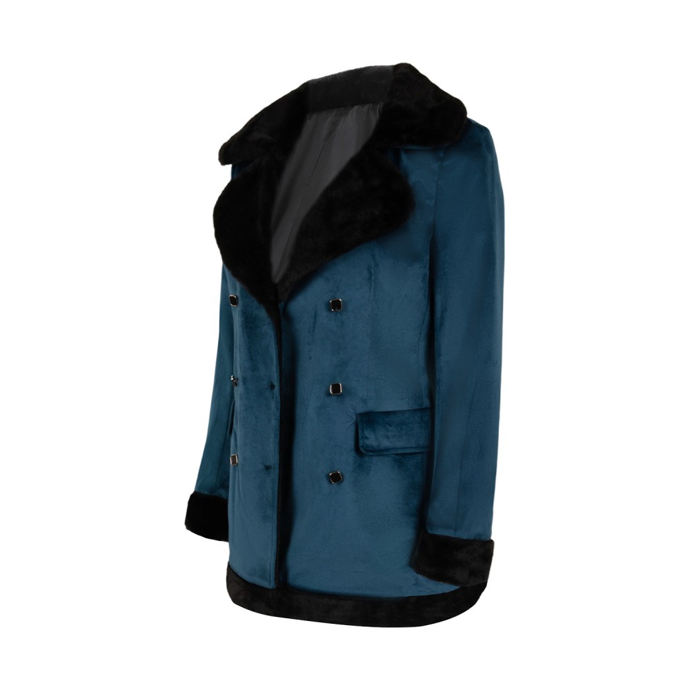 Joker: Folie à Deux (2024) Harley Quinn Women Blue Velvet Coat Suit Cosplay Costume Halloween Carnival Outfit