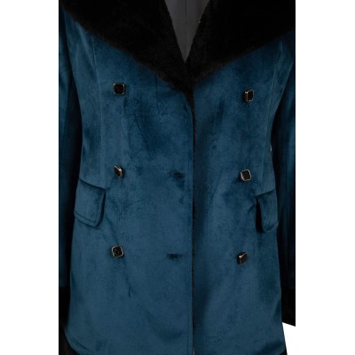 Joker: Folie à Deux (2024) Harley Quinn Women Blue Velvet Coat Suit Cosplay Costume Halloween Carnival Outfit