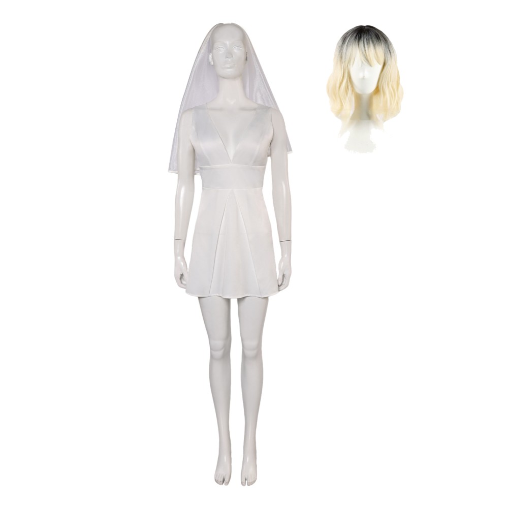 Joker: Folie à Deux (2024) Harley Quinn Wedding Dress With Veil Suit Cosplay Costume Halloween Carnival Outfit