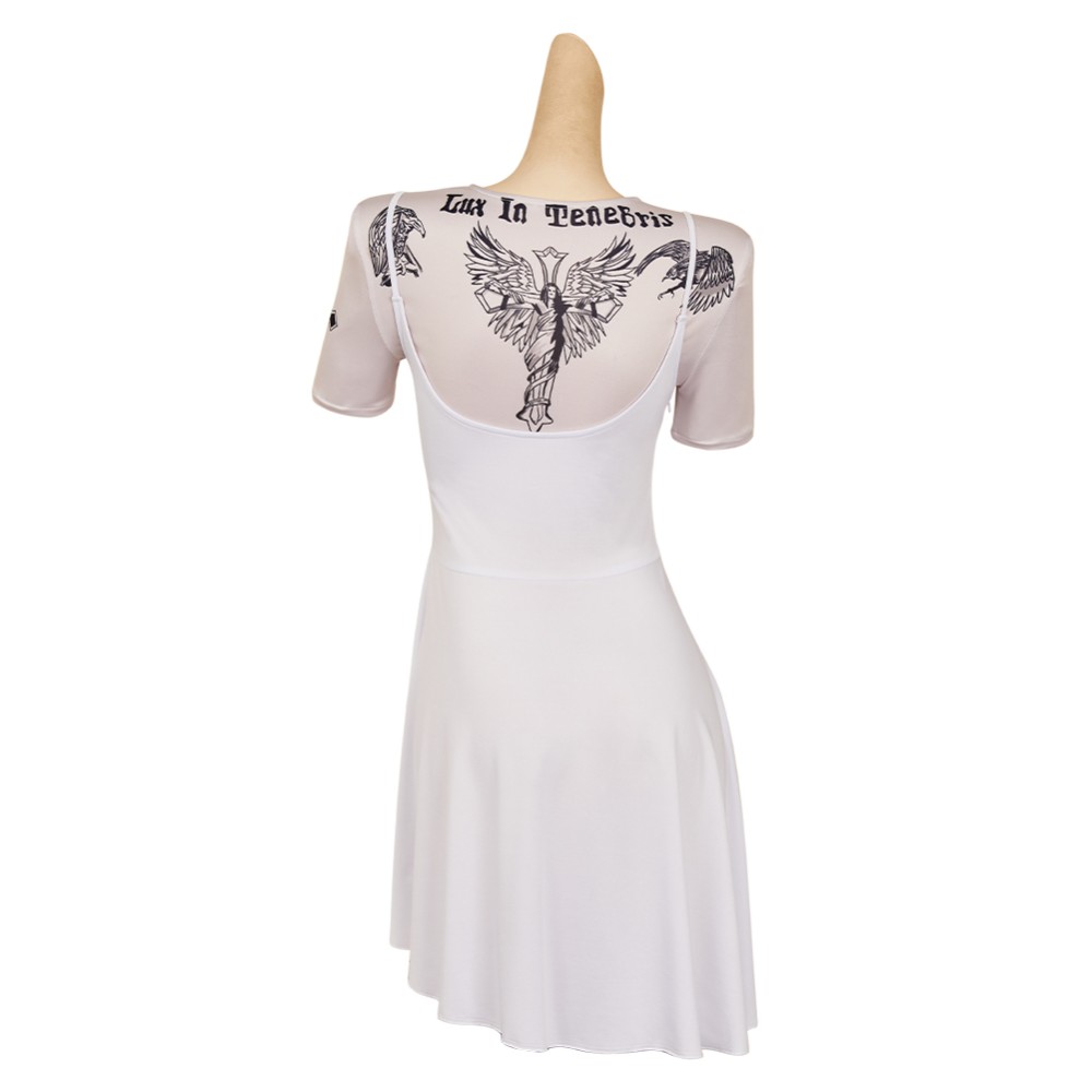 John Wick (2025) Eve Macarro Women White Printed Dress Party Cosplay Costume Halloween Carnival