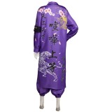 Japanese Bosozoku Kimono Purple Coat Pants Suit Cosplay Costume Halloween Carnival Outfit