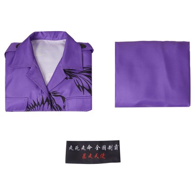 Japanese Bosozoku Kimono Purple Coat Pants Suit Cosplay Costume Halloween Carnival Outfit