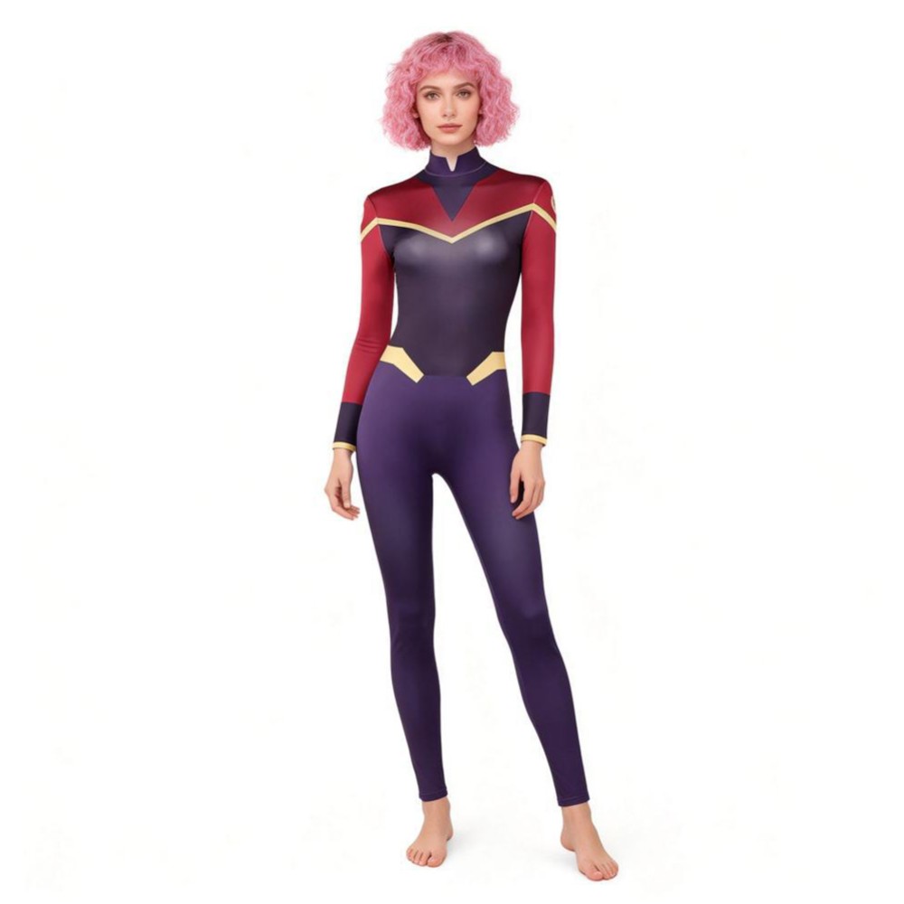 Invincible Telia Women Purple and Red Jumpsuit Cosplay Costume Halloween Carnival