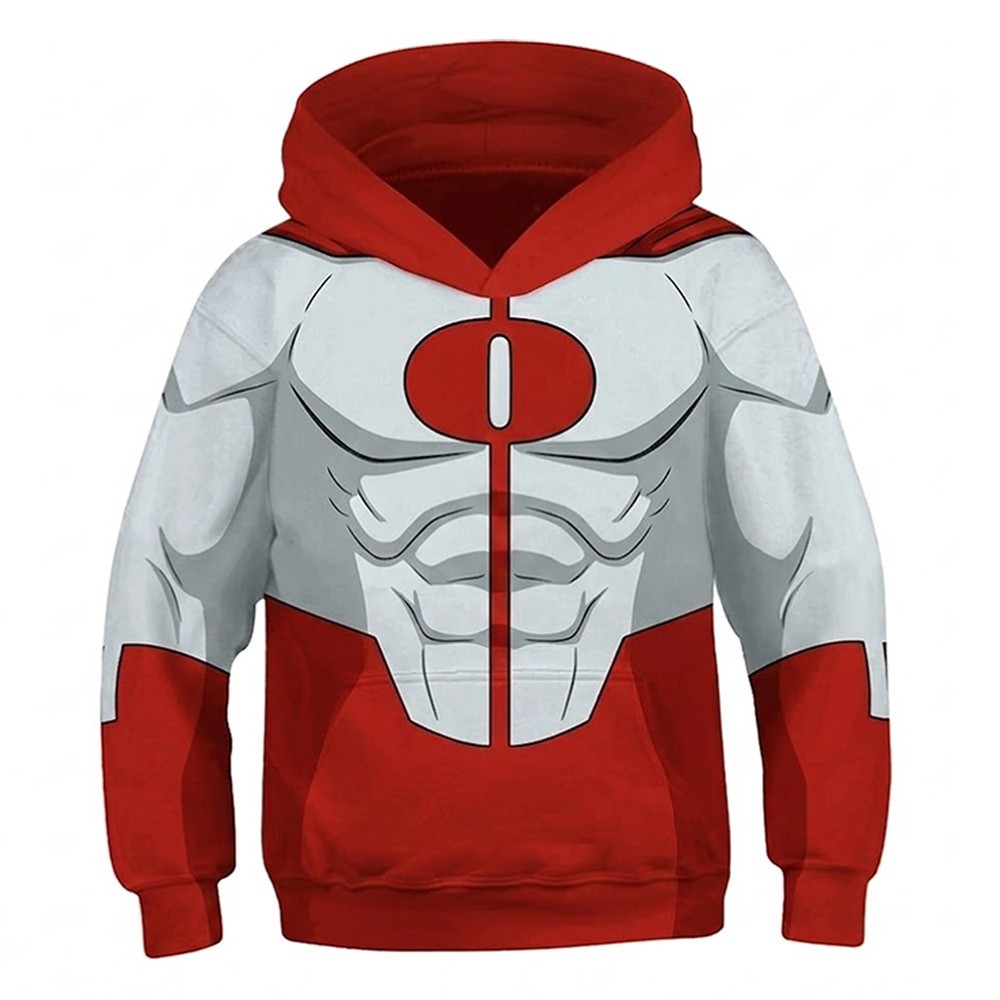 Invincible Omni-Man Kids Children Red Hoodie 3D Printed Hooded Casual Sweatshirt Cosplay Costume Halloween Carnival