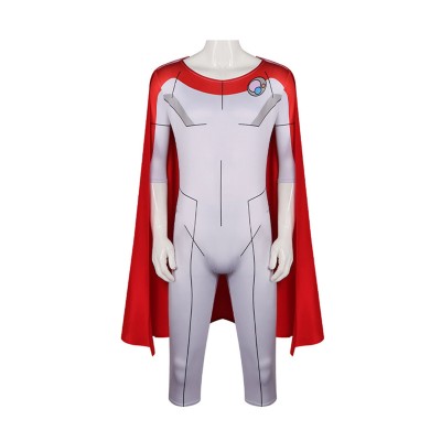Invincible Oliver Grayson White Jumpsuit with Cloak Cosplay Costume Halloween Carnival Outfit