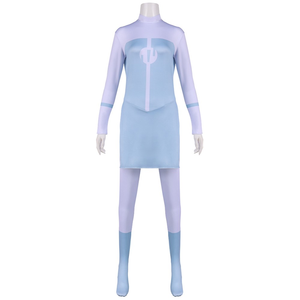 Invincible Anissa Women Blue Jumpsuit Cosplay Costume Halloween Carnival Outfit