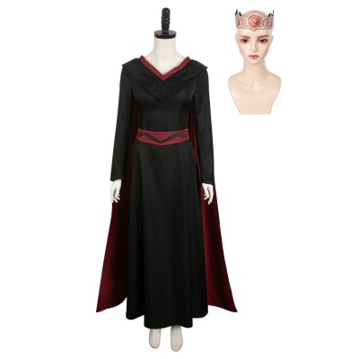 House of the Dragon Princess Rhaenys Targaryen Women Black Dress With Cloak Suit Cosplay Costume Halloween Carnival Outfit