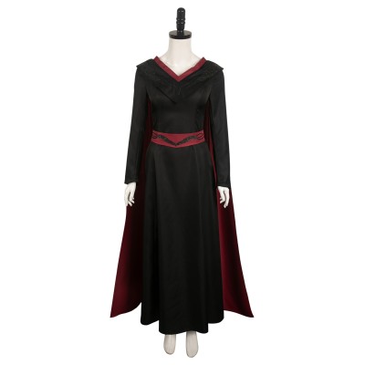 House of the Dragon Princess Rhaenys Targaryen Women Black Dress With Cloak Suit Cosplay Costume Halloween Carnival Outfit