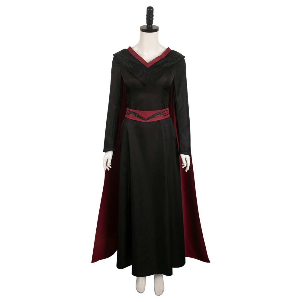House of the Dragon Princess Rhaenys Targaryen Women Black Dress With Cloak Suit Cosplay Costume Halloween Carnival Outfit
