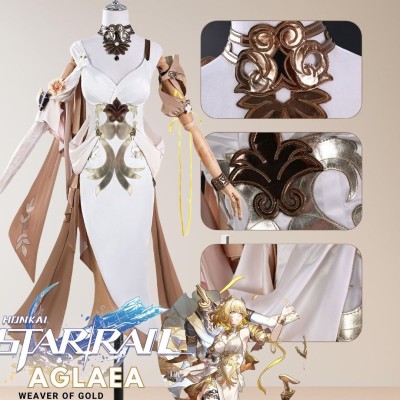 Honkai: Star Rail Aglaea Women White Dress Fullset Cosplay Costume Halloween Carnival Outfit