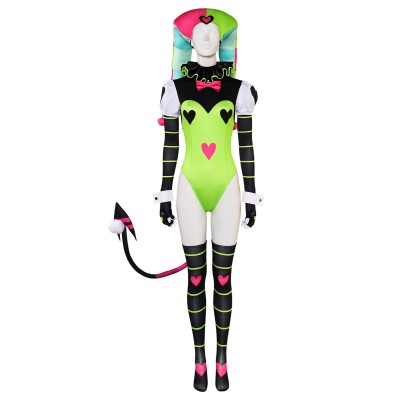 Helluva Boss Hazbin Hotel Fizzarolli Women Green Clown Suit Cosplay Costume Halloween Carnival Outfit