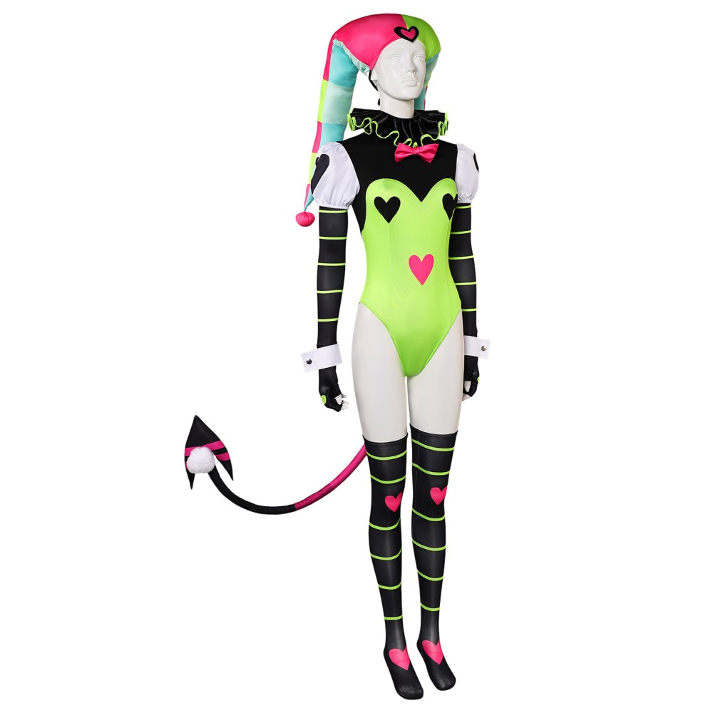 Helluva Boss Hazbin Hotel Fizzarolli Women Green Clown Suit Cosplay Costume Halloween Carnival Outfit