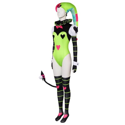 Helluva Boss Hazbin Hotel Fizzarolli Women Green Clown Suit Cosplay Costume Halloween Carnival Outfit