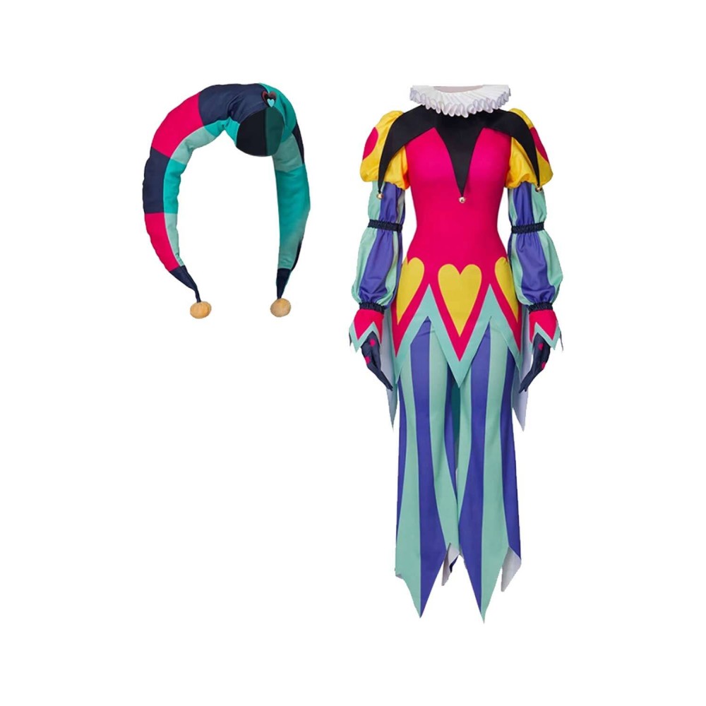 Helluva Boss Hazbin Hotel Fizzarolli Clown Suit With Hat Suit Cosplay Costume Halloween Carnival Outfit