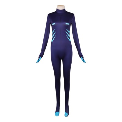 Hazbin Hotel Vox Women Blue Jumpsuit Cosplay Costume Halloween Carnival Outfit