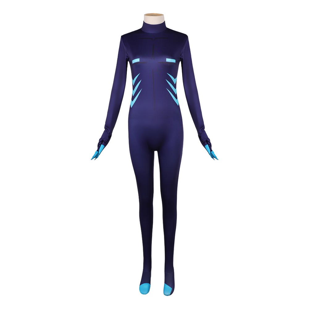 Hazbin Hotel Vox Women Blue Jumpsuit Cosplay Costume Halloween Carnival Outfit