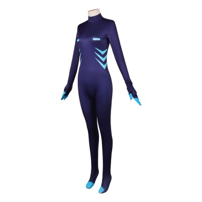 Hazbin Hotel Vox Women Blue Jumpsuit Cosplay Costume Halloween Carnival Outfit