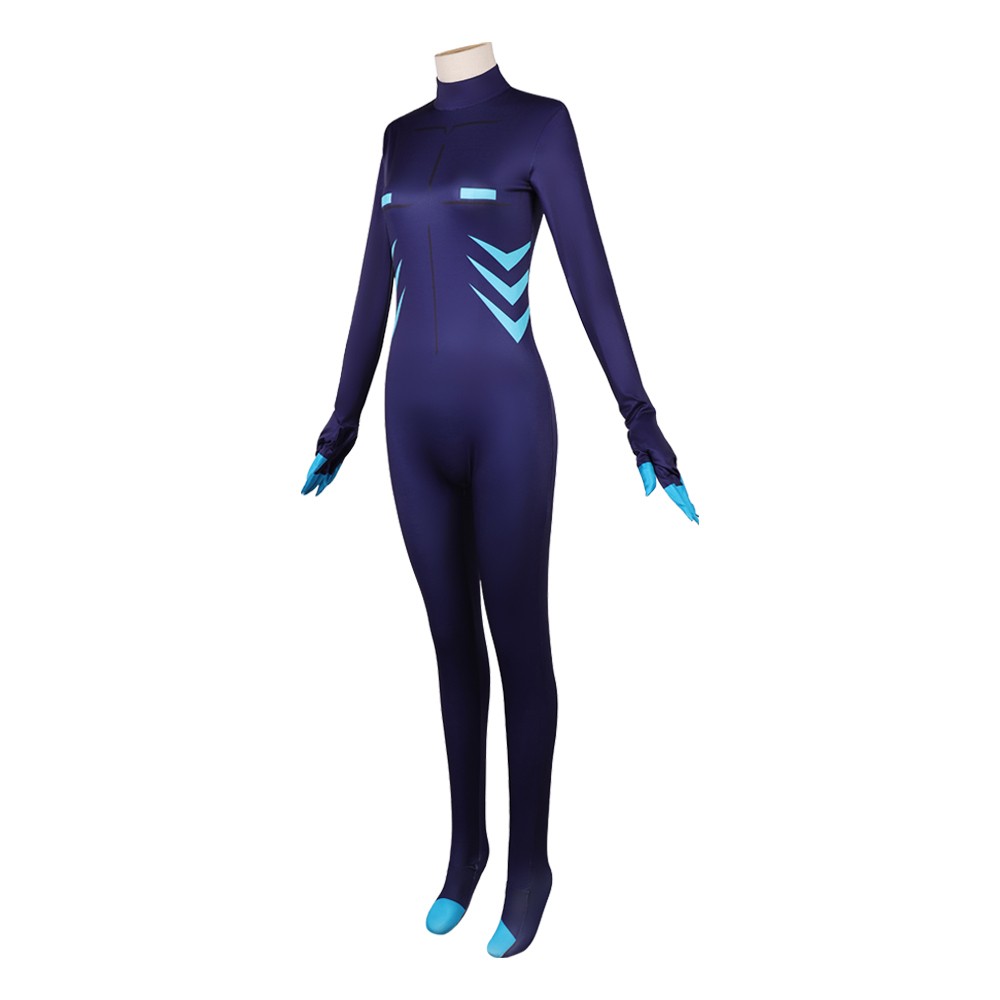 Hazbin Hotel Vox Women Blue Jumpsuit Cosplay Costume Halloween Carnival Outfit