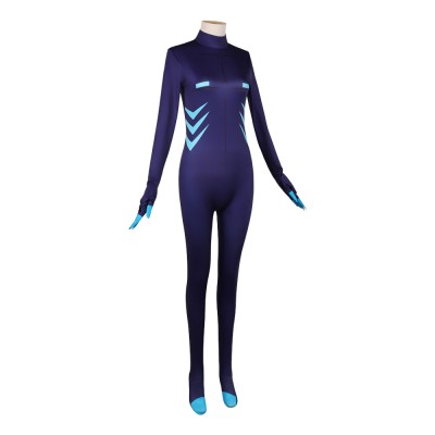 Hazbin Hotel Vox Women Blue Jumpsuit Cosplay Costume Halloween Carnival Outfit