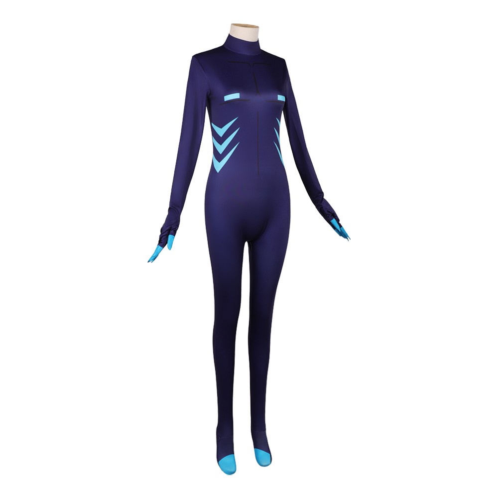 Hazbin Hotel Vox Women Blue Jumpsuit Cosplay Costume Halloween Carnival Outfit