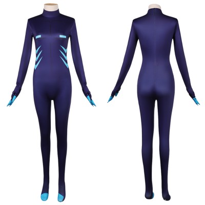 Hazbin Hotel Vox Women Blue Jumpsuit Cosplay Costume Halloween Carnival Outfit