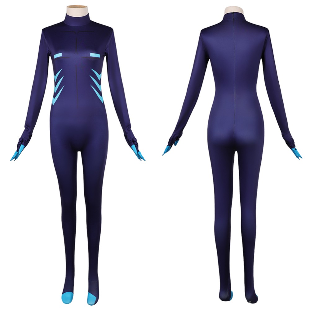 Hazbin Hotel Vox Women Blue Jumpsuit Cosplay Costume Halloween Carnival Outfit