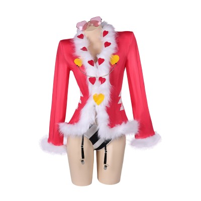Hazbin Hotel Valentino Pink Sexy Lingerie for Women With Glasses 3Piece Set Suit Cosplay Costume Halloween Carnival Outfit