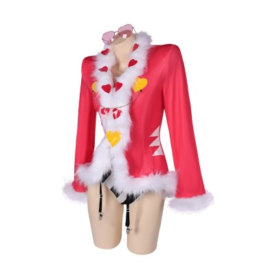 Hazbin Hotel Valentino Pink Sexy Lingerie for Women With Glasses 3Piece Set Suit Cosplay Costume Halloween Carnival Outfit