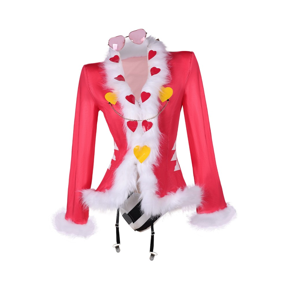 Hazbin Hotel Valentino Pink Sexy Lingerie for Women With Glasses 3Piece Set Suit Cosplay Costume Halloween Carnival Outfit