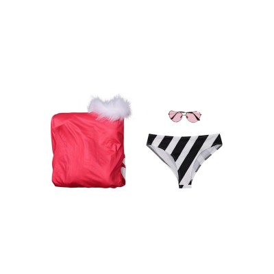 Hazbin Hotel Valentino Pink Sexy Lingerie for Women With Glasses 3Piece Set Suit Cosplay Costume Halloween Carnival Outfit