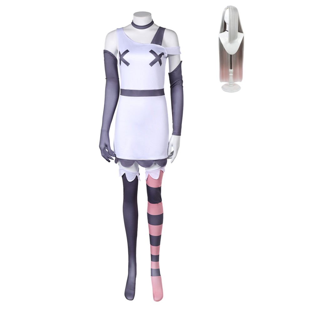 Hazbin Hotel Vaggie Women White Dress Set Suit Cosplay Costume Halloween Carnival Outfit