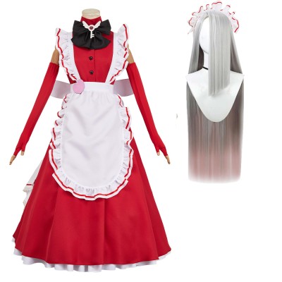 Hazbin Hotel Vaggie Maid and Butler Cafe Red Maiden Dress Party Cosplay Costume Halloween Carnival