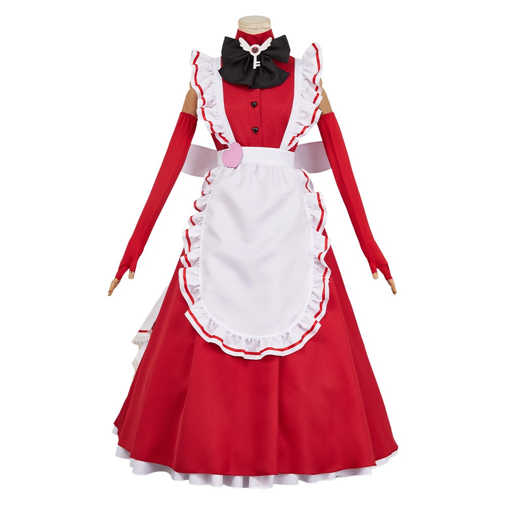 Hazbin Hotel Vaggie Maid and Butler Cafe Red Maiden Dress Party Cosplay Costume Halloween Carnival