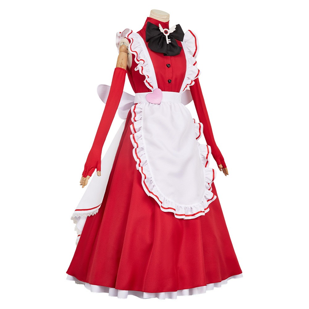 Hazbin Hotel Vaggie Maid and Butler Cafe Red Maiden Dress Party Cosplay Costume Halloween Carnival
