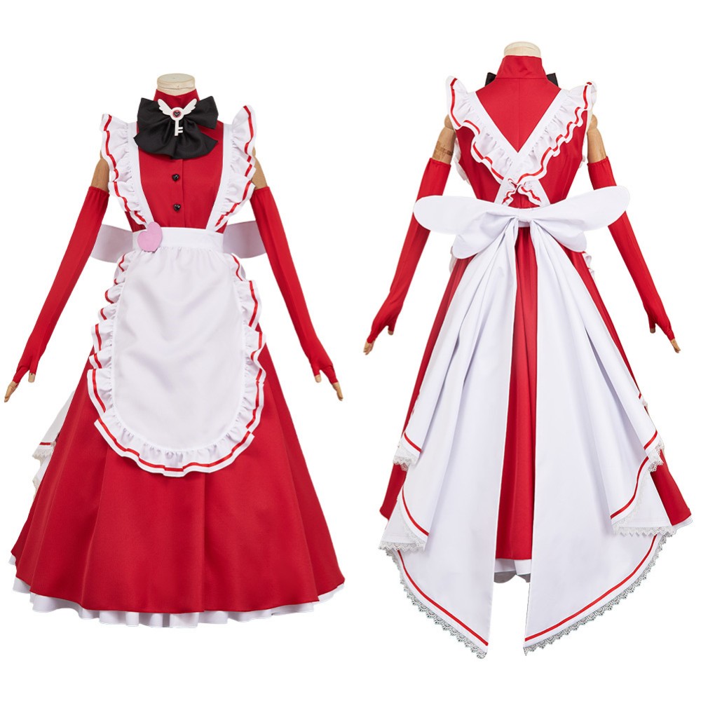 Hazbin Hotel Vaggie Maid and Butler Cafe Red Maiden Dress Party Cosplay Costume Halloween Carnival