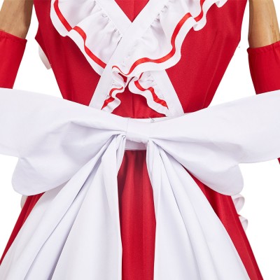 Hazbin Hotel Vaggie Maid and Butler Cafe Red Maiden Dress Party Cosplay Costume Halloween Carnival