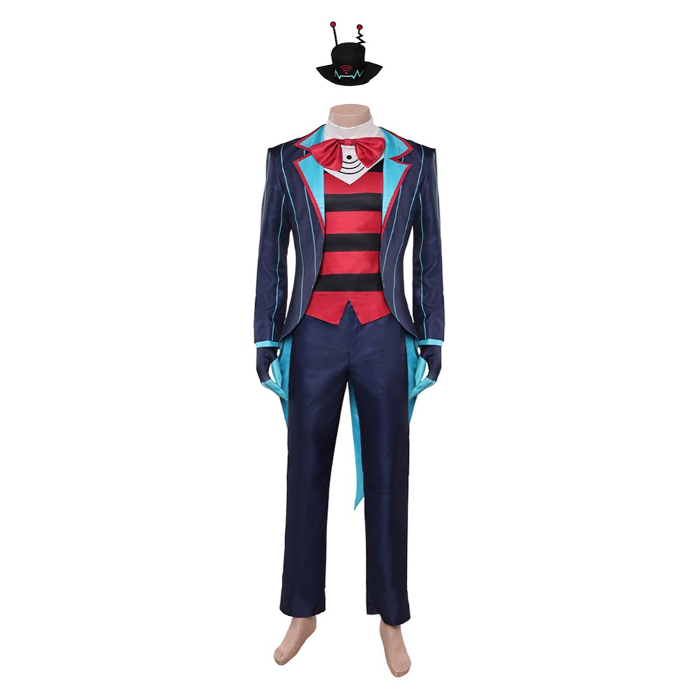 Hazbin Hotel Season 2 Vox Blue Striped Tailcoat Cosplay Costume Halloween Carnival Outfit