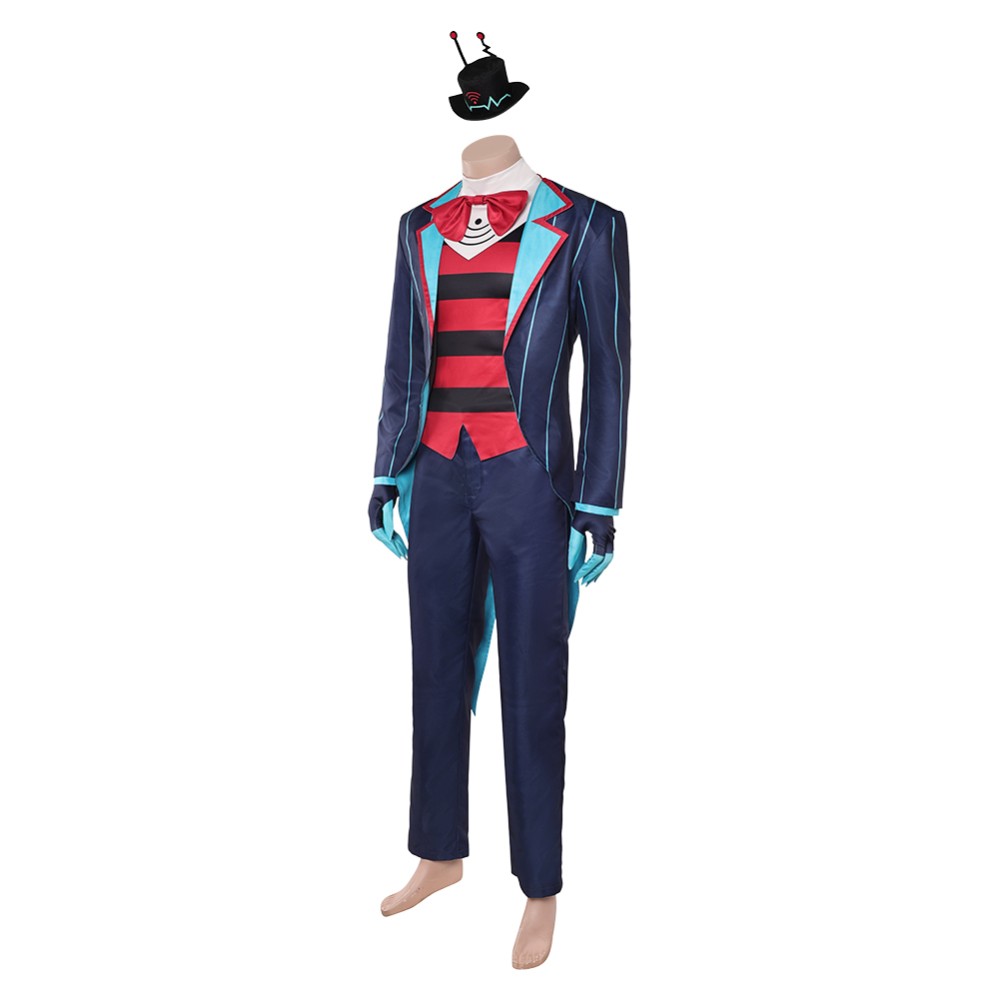 Hazbin Hotel Season 2 Vox Blue Striped Tailcoat Cosplay Costume Halloween Carnival Outfit