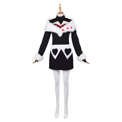 Hazbin Hotel Season 2 Velvette Black Fur Collar Dress Party Cosplay Costume Halloween Carnival