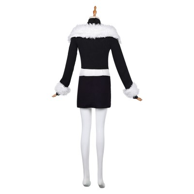 Hazbin Hotel Season 2 Velvette Black Fur Collar Dress Party Cosplay Costume Halloween Carnival