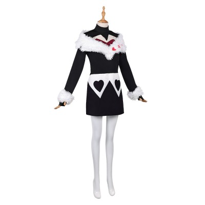Hazbin Hotel Season 2 Velvette Black Fur Collar Dress Party Cosplay Costume Halloween Carnival