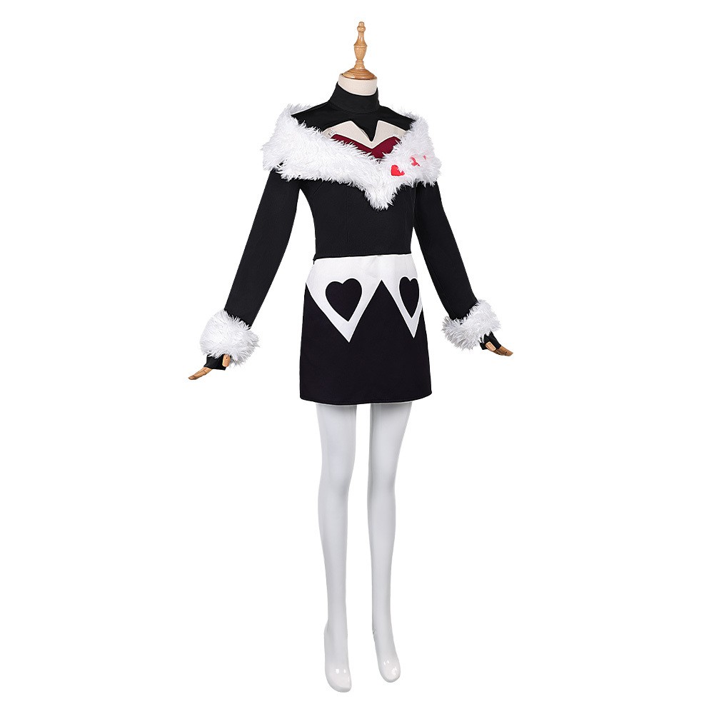 Hazbin Hotel Season 2 Velvette Black Fur Collar Dress Party Cosplay Costume Halloween Carnival
