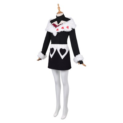 Hazbin Hotel Season 2 Velvette Black Fur Collar Dress Party Cosplay Costume Halloween Carnival