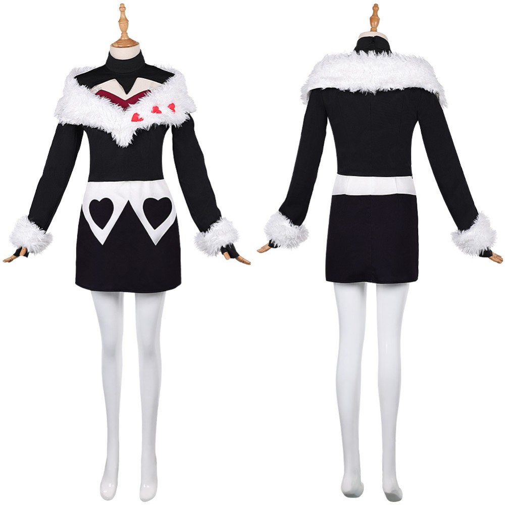 Hazbin Hotel Season 2 Velvette Black Fur Collar Dress Party Cosplay Costume Halloween Carnival