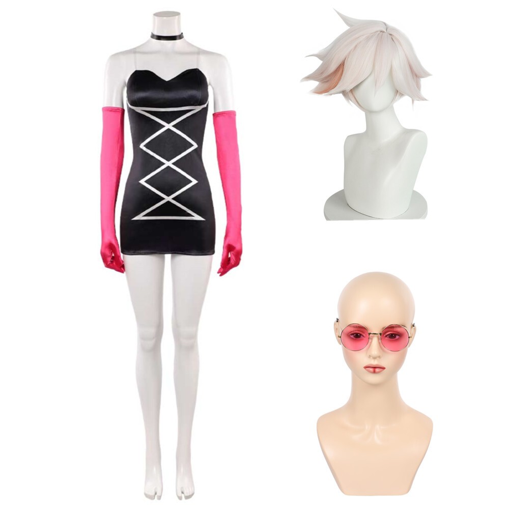 Hazbin Hotel Season 2 Angel Dust Long Gloves Black Dress Cosplay Costume Halloween Carnival Outfit