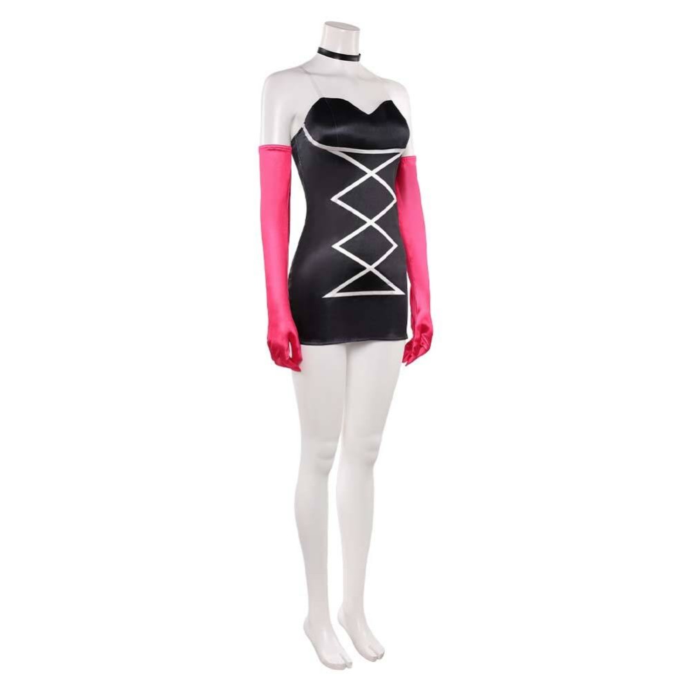 Hazbin Hotel Season 2 Angel Dust Long Gloves Black Dress Cosplay Costume Halloween Carnival Outfit